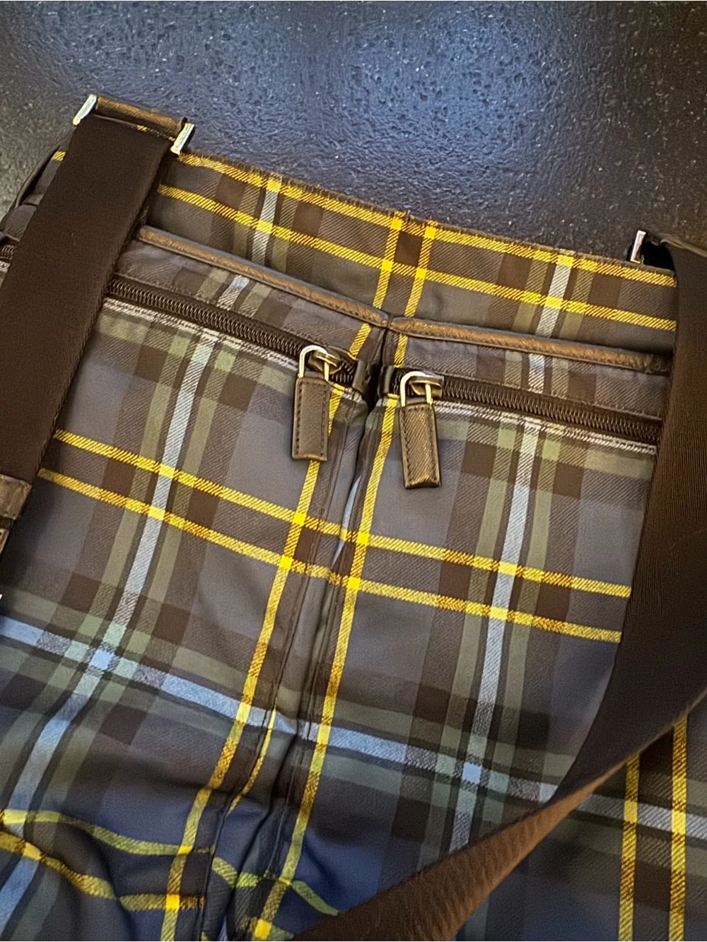 Prada Navy, Light Blue & Yellow Plaid Messenger Bag